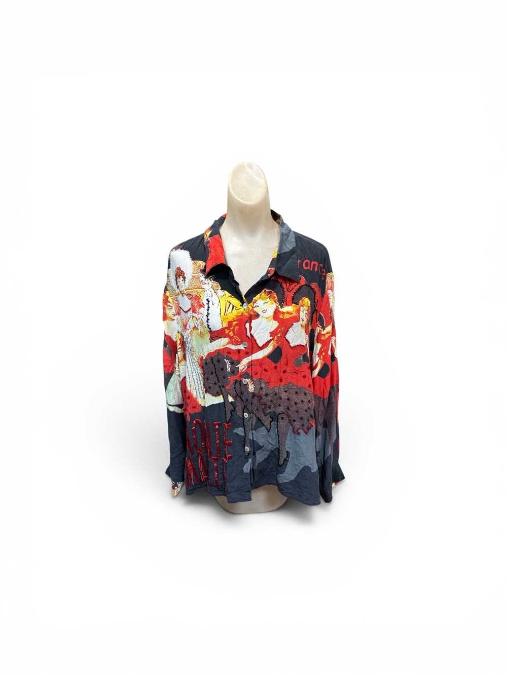 Vintage Nicole Taylor Silk Beaded Monte Marte Paris Art Print Button Front 2XL